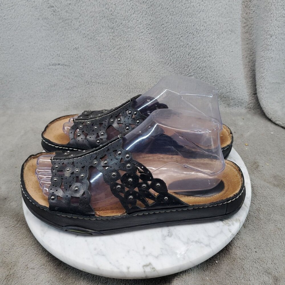 Earth Shoes Womens Size 8 Peony Black Leather Slip On Slide Sandals